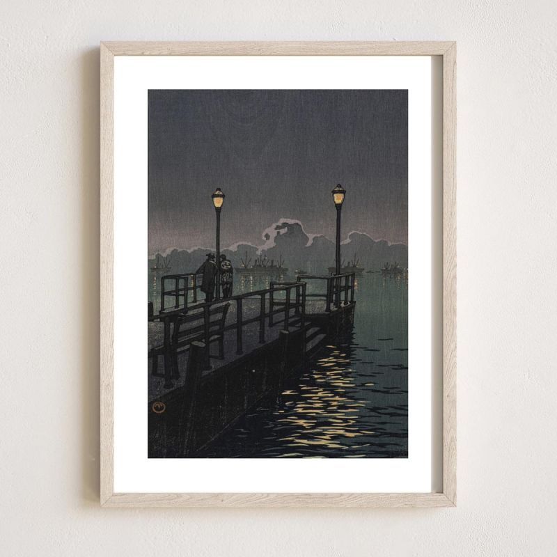 Reproduction d'estampe de Kawase Hasui, Port de nuit à Otaru, Otaru no Hatoba