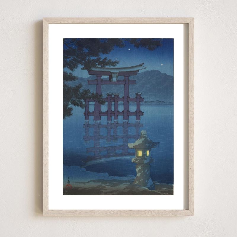 Kawase Hasui Druckreproduktion, Sternennacht in Miyajima, Hoshizukiyo, Miyajima