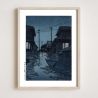 print reproduction of Kawase Hasui, Night rain in Kawarako, Ibaraki