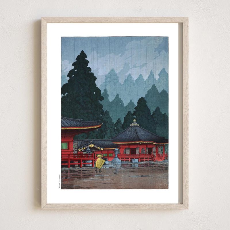 Reproduction d'estampe de Kawase Hasui, Salle Futatsu à Nikko