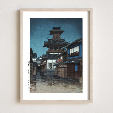 print reproduction of Kawase Hasui, Bell tower in Okayama, Okayama no kanetsukido