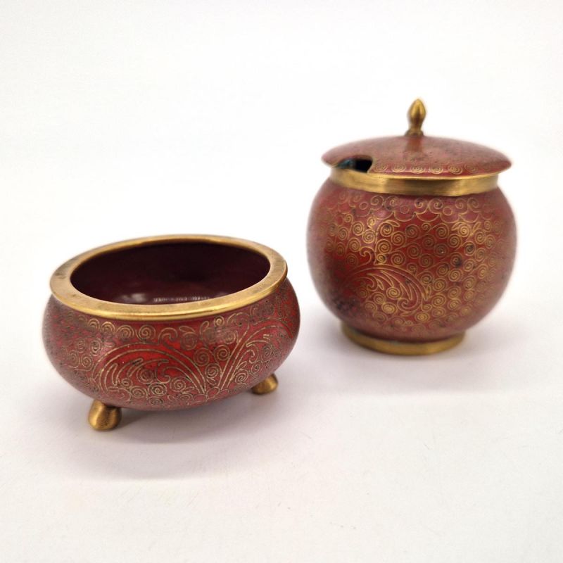 Pair of Red and Gold Cloisonné Enamel Boxes - Incense Ceremony Accessories