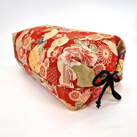 Coussin Makura déhoussable rouge motif TSURU - 32cm