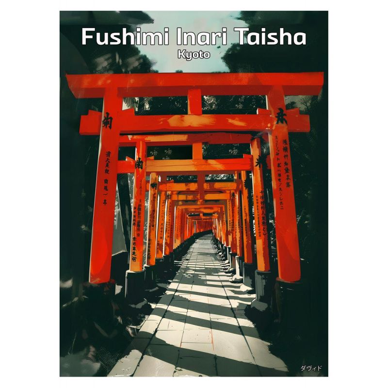 illustration japonaise du sanctuaire Fushimi Inari Taisha à Kyoto, by ダヴィッド