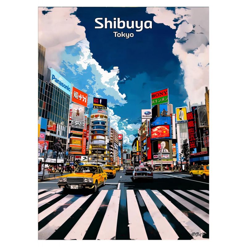 Ilustración japonesa del distrito de Shibuya en Tokio, por ダヴィッド