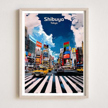 Japanese illustration of the Shibuya district in Tokyo, by ダヴィッド