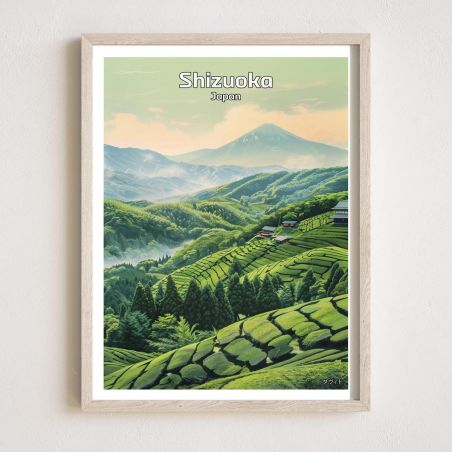 Japanische Illustration von Teefeldern in Shizuoka, von ダヴィッド