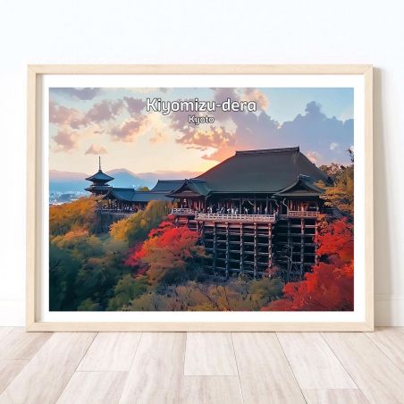 Japanische Illustration des Kiyomizu-Tempels oder Kiyomizu-dera in Kyoto, von ダヴィッド