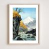 Japanese woodblock print reproduction, At the foot of Mount Ashitaka by Hiroaki Takahashi