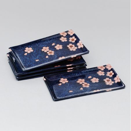 Juego de 5 platos rectangulares japoneses Azul oscuro, SAKURA