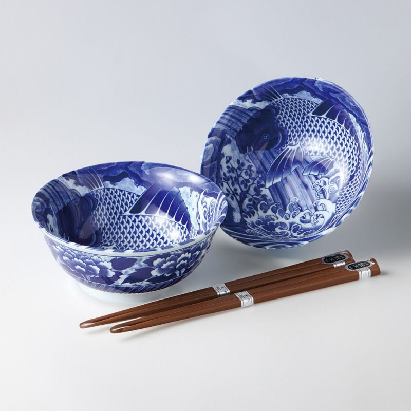 Set di 2 ciotole in ceramica blu giapponese - KOI