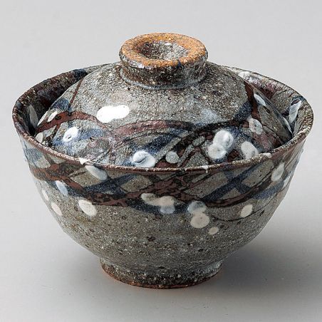 Japanese ceramic bowl with lid, MUSASHINO