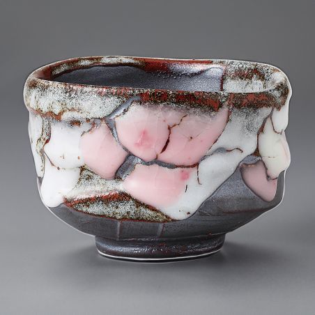 bol japonais à cérémonie du thé - chawan, SEIJI, gris rose blanc