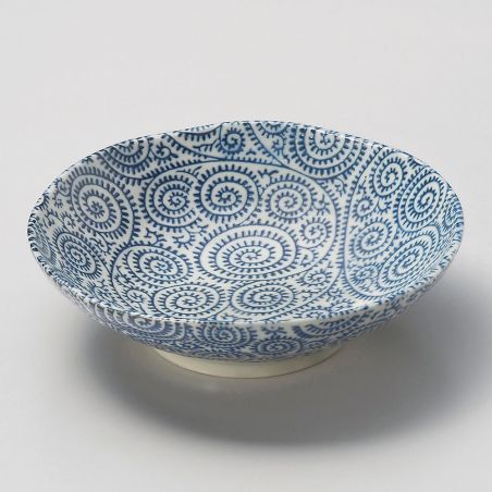 Ciotola per ramen giapponese in ceramica blu e bianca, KARAKUSA 1