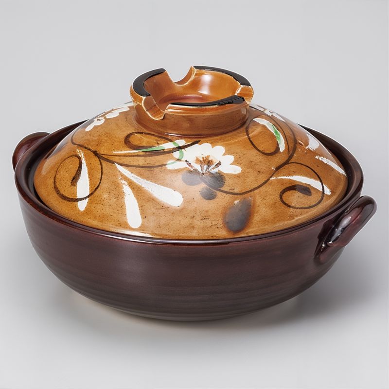 Donabe - vaso di terracotta per sukiyaki, motivo floreale - KAHEI