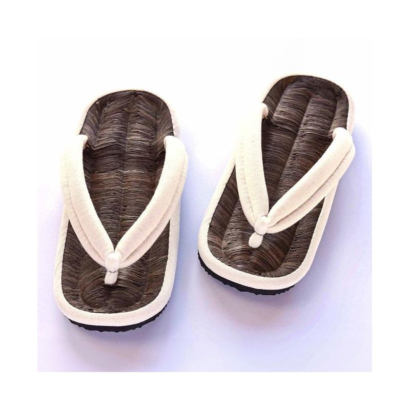 pair of japanese zori sandals, BAMBOO HEMPU, white