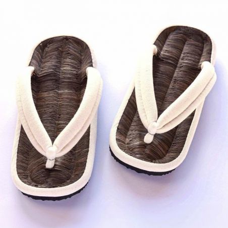 Paar japanische Zori-Sandalen, BAMBUS-HEMPU, weiß