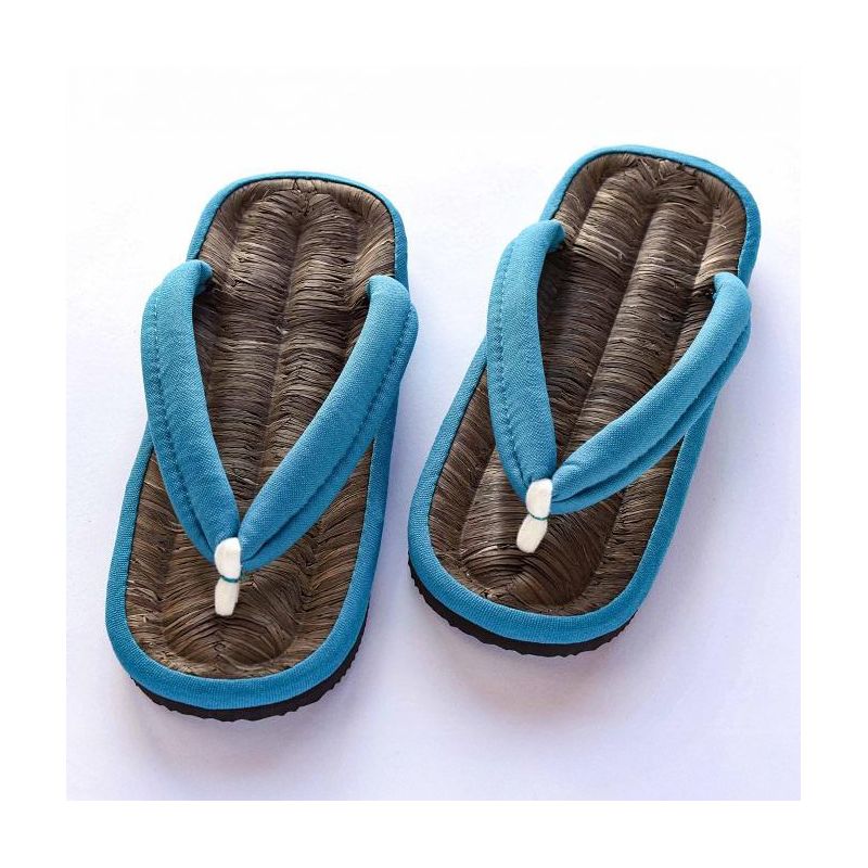 pair of zori Japanese sandals, BAMBOO HEMPU, blue