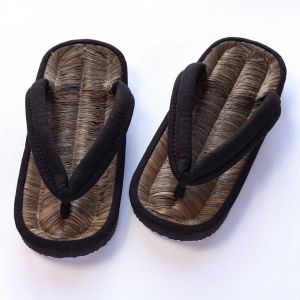 pair of zori Japanese sandals, BAMBOO HEMPU, black