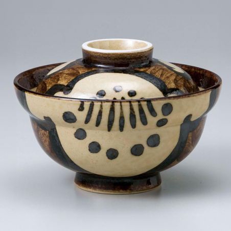 Japanese bowl with lid, brown and beige - HANA