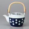 Japanese ceramic teapot with handle, blue and white dots - POINTO