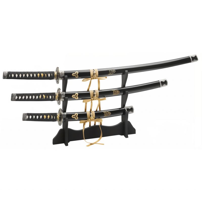 Hikari No Tenshi Set - Tanto + Wakizashi + Katana + Présentoir - Manche Peau de raie