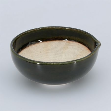 Japanese suribachi ceramic bowl with spout - SOSOGIGUCHI - green and brown