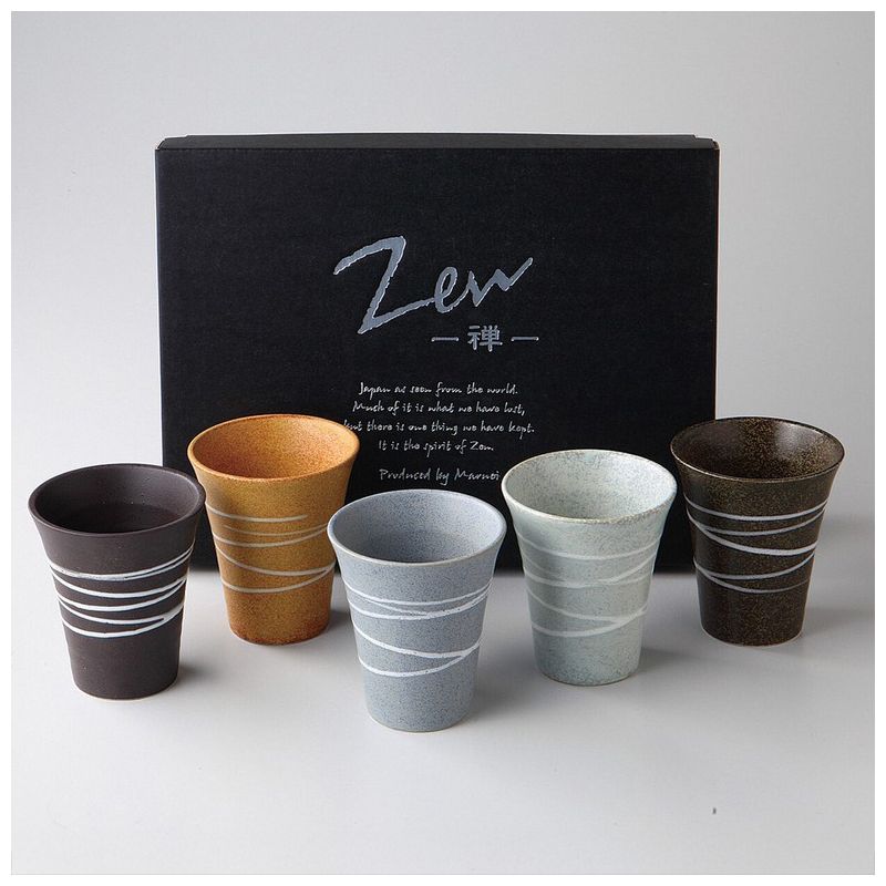 Set of 5 Japanese ceramic cups, spiral pattern - RASEN