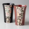 Duo de tasses à thé japonaise en céramique rouge et noir- HANA