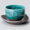 Tasse japonaise en terre bleue et motifs cercles avec soucoupe