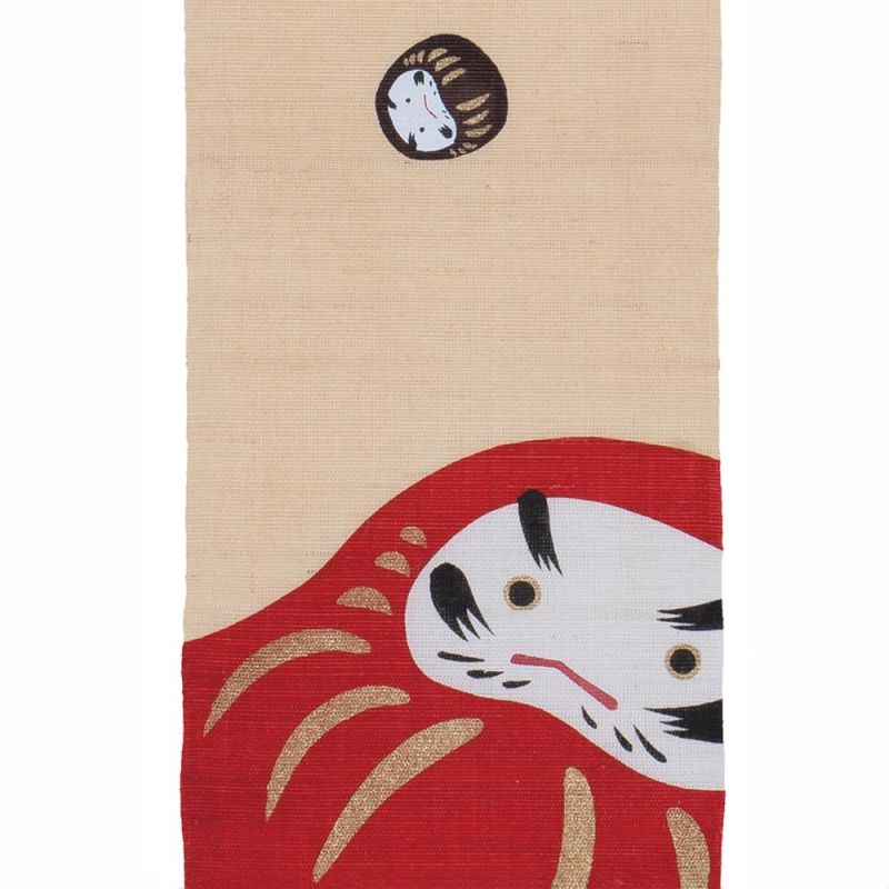 Fine tapisserie japonaise en chanvre, de bon augure « Tomber sept fois et relevez-vous huit fois »- DARUMA