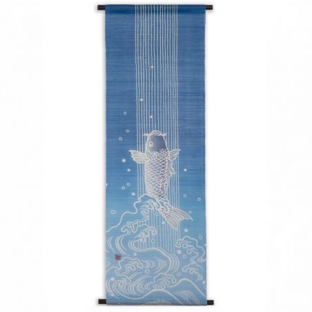 Fine Japanese hemp tapestry, carp climbing a waterfall - KOI