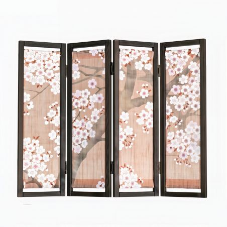 Mini paravent en fine tapisserie japonaise en chanvre, fleurs de cerisiers- SAKURA