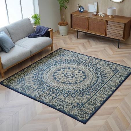 Traditional Japanese rug, rice straw mat, circles pattern, Sākuru