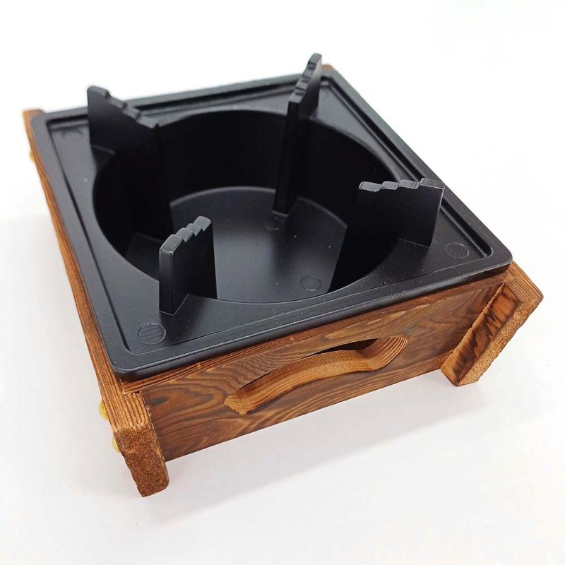 Square cast iron and wood warmer or hot plate