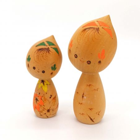 Duo de Poupée en bois japonaise, KOKESHI VINTAGE