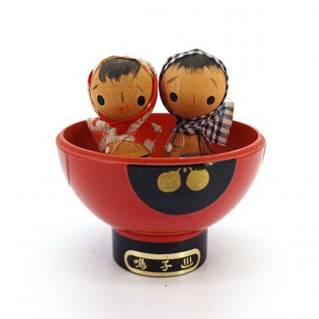 Duo di bambole giapponesi in legno, KOKESHI VINTAGE