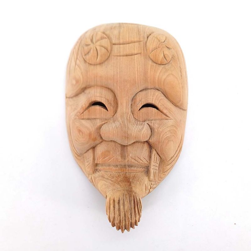 Piccola maschera in legno intagliato, Noh vintage, OKINA, il vecchio, pezzo unico