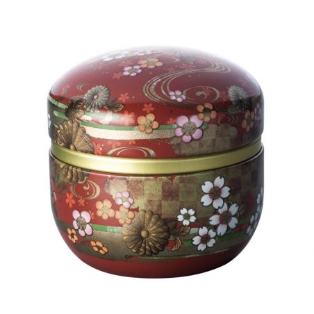 Japanese red metal tea caddy, SUZUKO KIKUSUI, 150 g