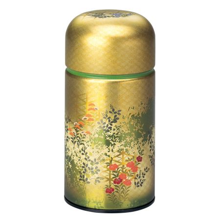 Japanese green metal tea caddy, SHONOSATO, 200 g