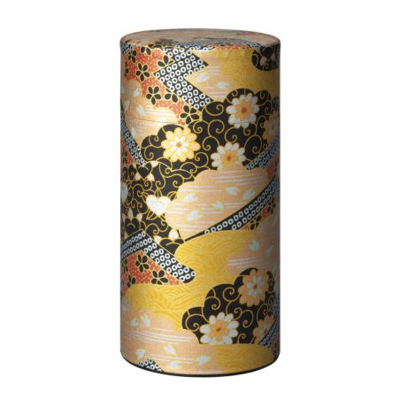 Japanische Schwarz-Gold-Teedose aus Washi-Papier, KOGANE, 200 g