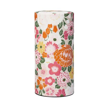 Japanese orange tea caddy in washi paper, HEISEIYUZEN HYAKA, 200 g