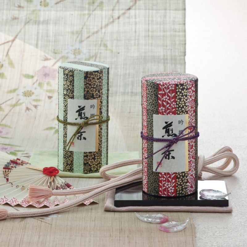 Boîte à thé japonaise rouge en papier washi, SAKURA, 200 g