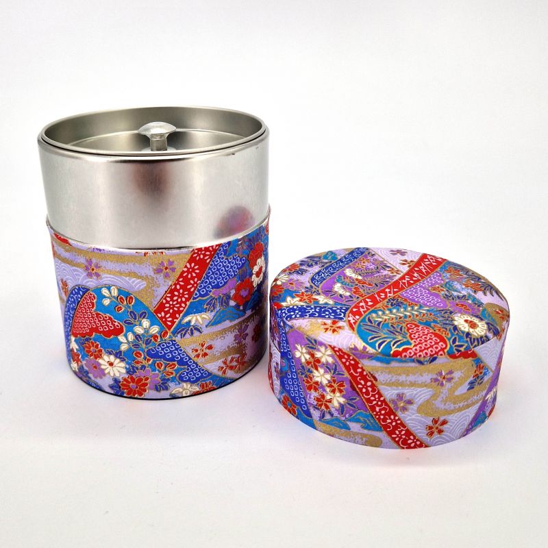 Caja de té japonesa plana en papel washi morado, YUZEN KICHONA, 150 g