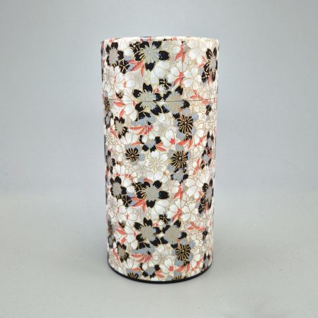 Beige and black Japanese tea box in washi paper - KAHEI - 200gr