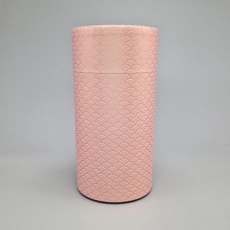 Boîte à thé japonaise rose en papier washi - PINKU SEIGAIHA - 200gr