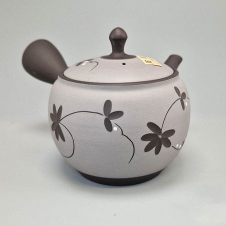 Japanese Tokoname Teapot 350cc - Grey with Black Flowers