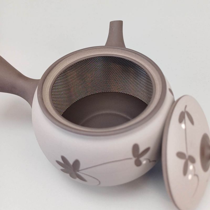 Japanese Tokoname Teapot 350cc - Grey with Black Flowers