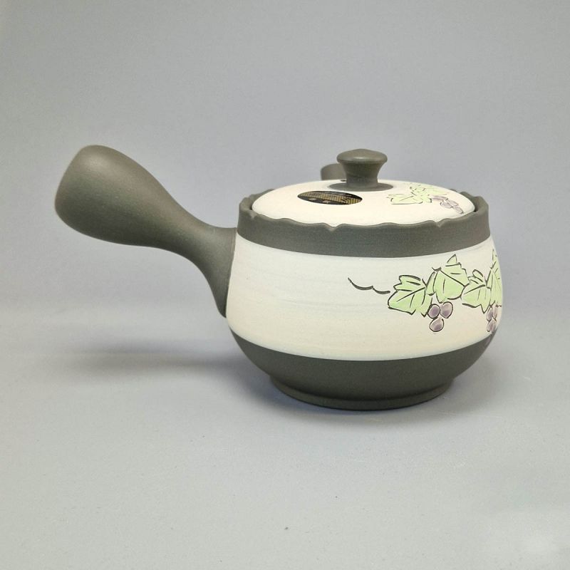 Japanese Teapot Tokoname 340cc - Green - Hyotan - Vine & Grape Pattern