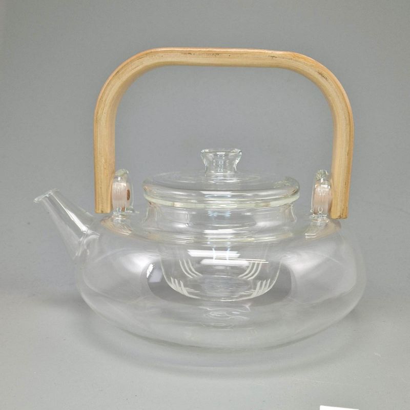 Japanese Glass Tea Pot with Bamboo Handle 840cc